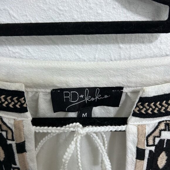 Anthropologie RD + Koko Shirt Jacket Cream Black Tie Front Embroidered Boho Sz M - Picture 5 of 12